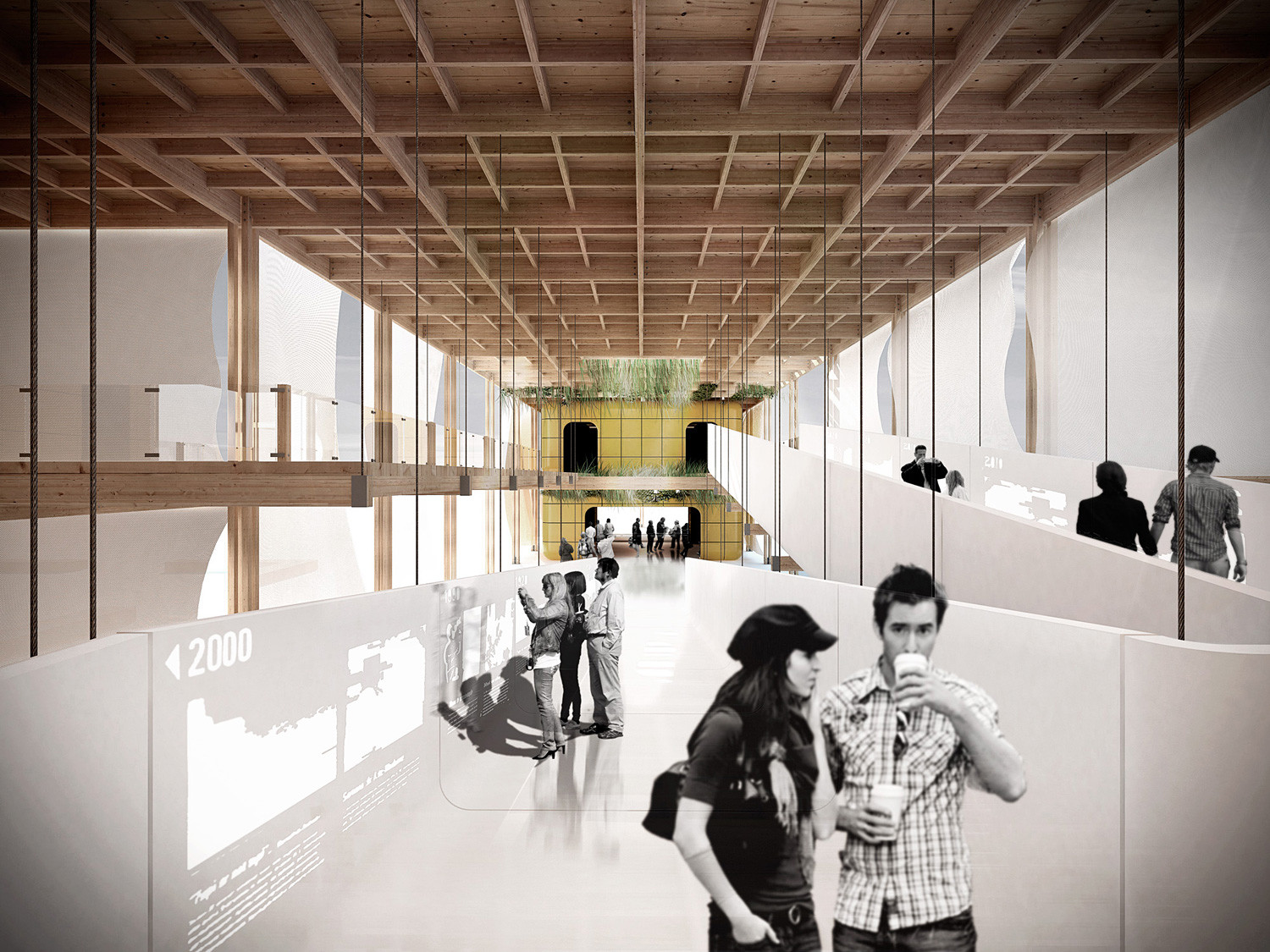 “在體積構成挫折創建內部區域用于社交聚會和活動。其中非常大的地區，稱為“巴西”廣場，周圍是其他兩個休息區。它也可能觀察到藤架空間，工作交叉流通渠道。”